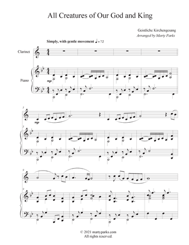 All Creatures of Our God and King (Clarinet-Piano) (arr. Marty Parks)
