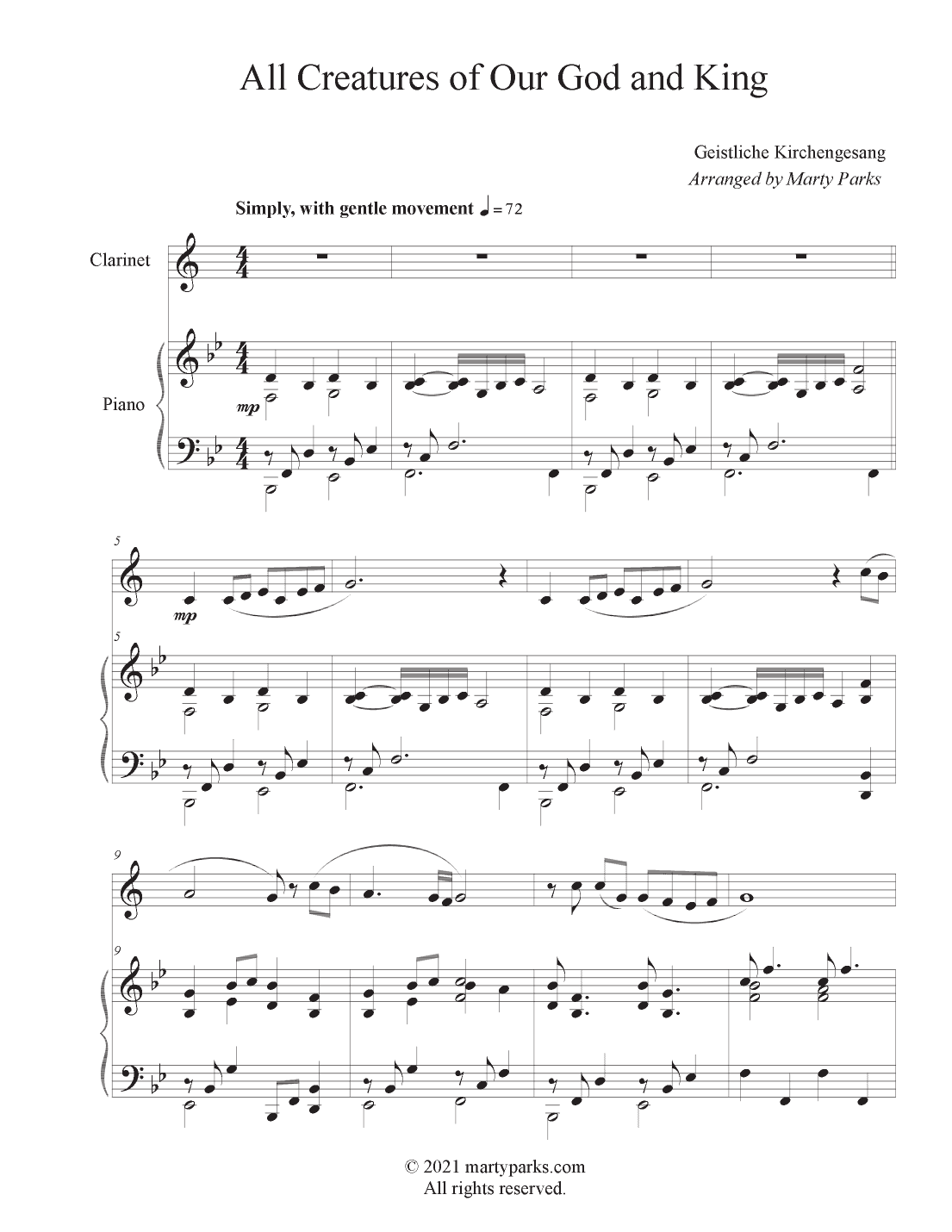 All Creatures of Our God and King (Clarinet-Piano) (arr. Marty Parks)