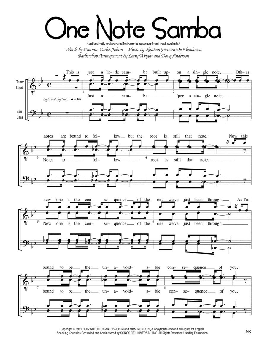 One Note Samba (samba De Uma Nota So) (arr. Larry Wright)