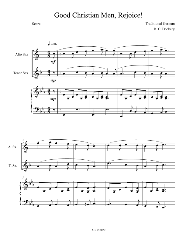 Good Christian Men, Rejoice! (Alto and Tenor Sax Duet with Piano Accompaniment) (arr. B. C. Dockery)