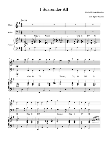 I Surrender All (Flute and Cello Duet and Piano) (arr. Tyler Adams)
