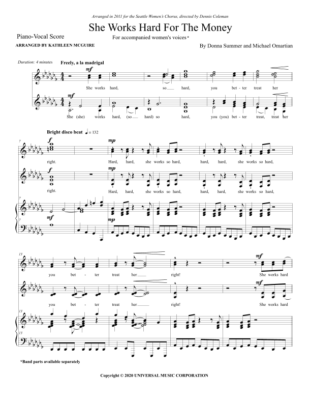 She Works Hard For No Money (arr. Kathleen McGuire)