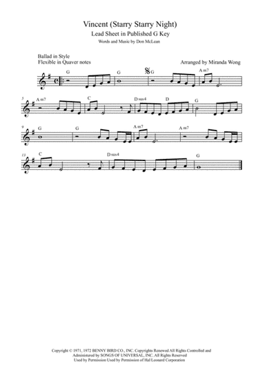 Vincent (Starry Starry Night) (arr. Miranda Wong)