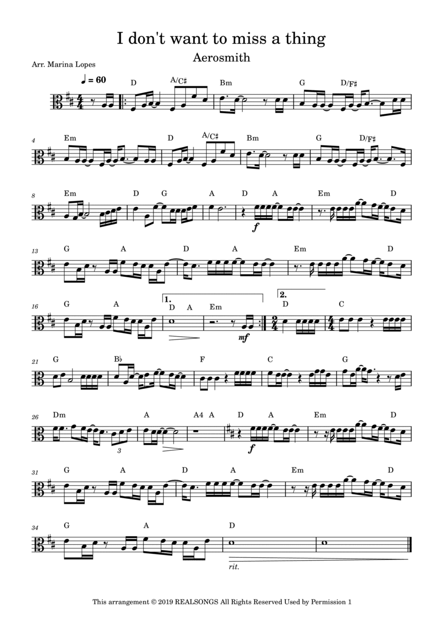 I Don't Want To Miss A Thing (arr. Marina Lopes)