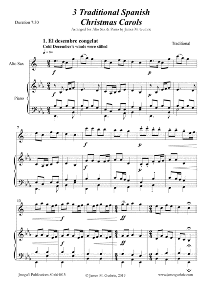 3 Traditional Spanish Christmas Carols for Alto Sax & Piano (arr. James M. Guthrie, ASCAP)