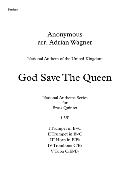 "God Save The Queen" (National Anthem of the United Kingdom) Brass Quintet arr. Adrian Wagner (arr. Adrian Wagner)