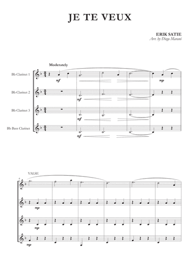 Je Te Veux for Clarinet Quartet (arr. Diego Marani)