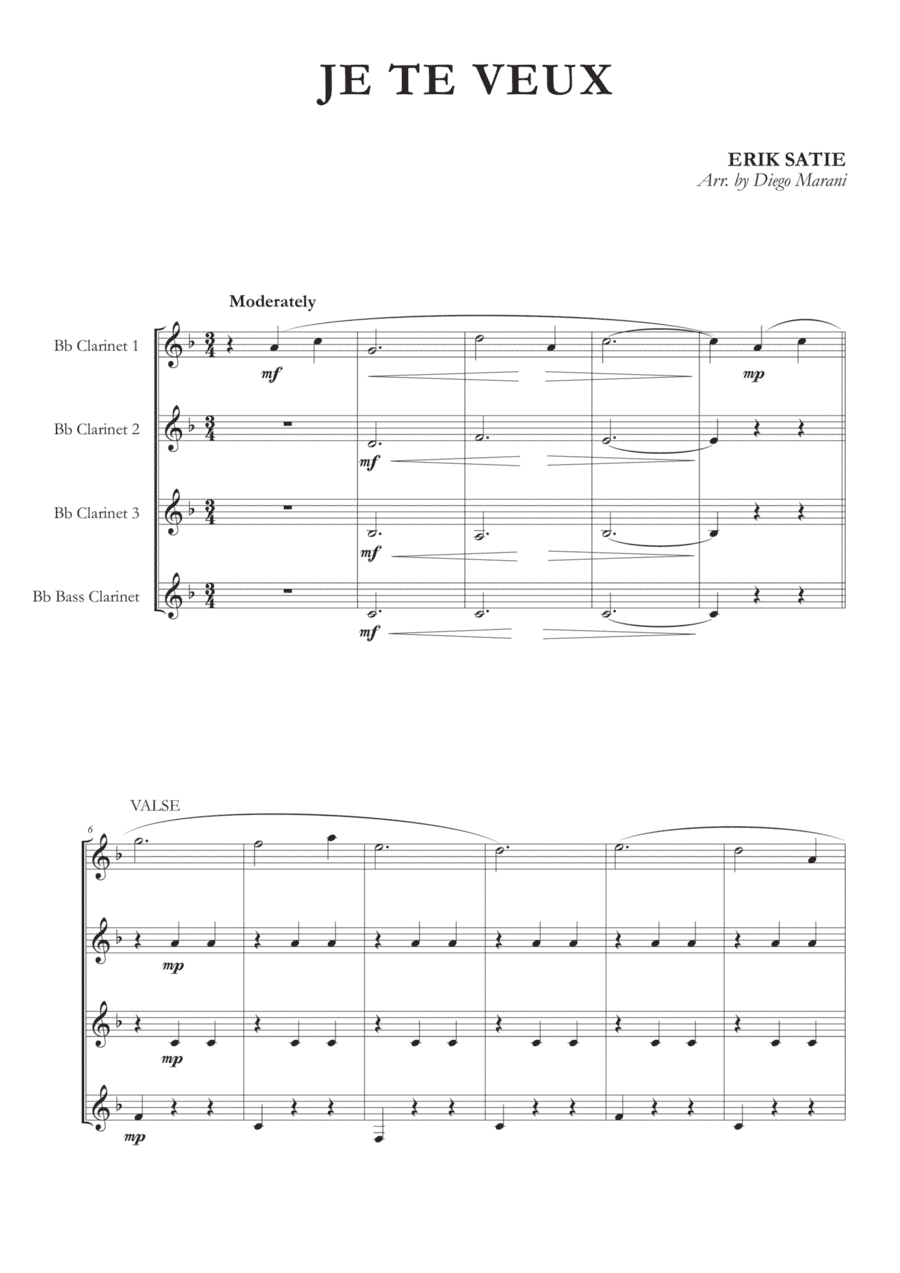 Je Te Veux for Clarinet Quartet (arr. Diego Marani)