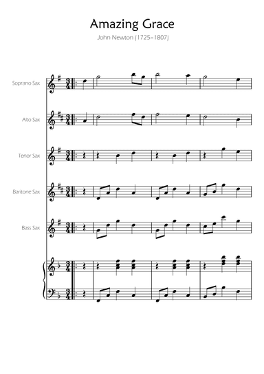 Amazing Grace - Sax Quintet w/ Piano Accompaniment (arr. Ygor Nunes)