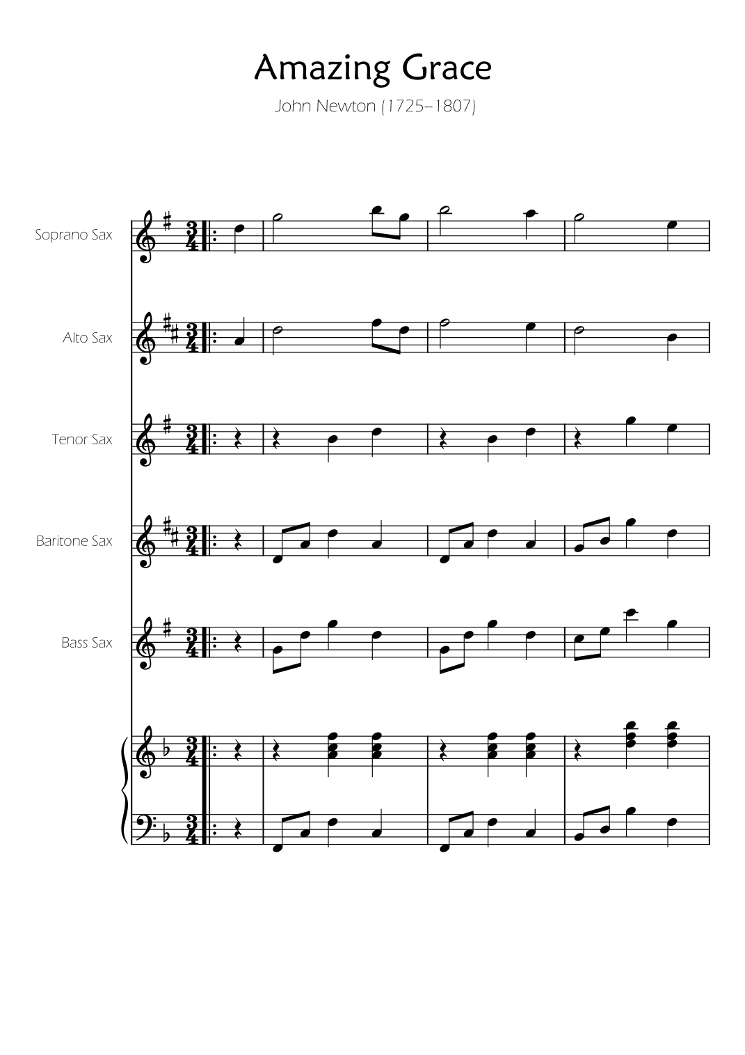 Amazing Grace - Sax Quintet w/ Piano Accompaniment (arr. Ygor Nunes)