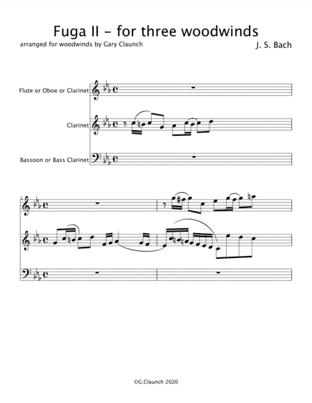 Fuga II in c minor by J. S. Bach for three woodwinds (arr. Gary Claunch)