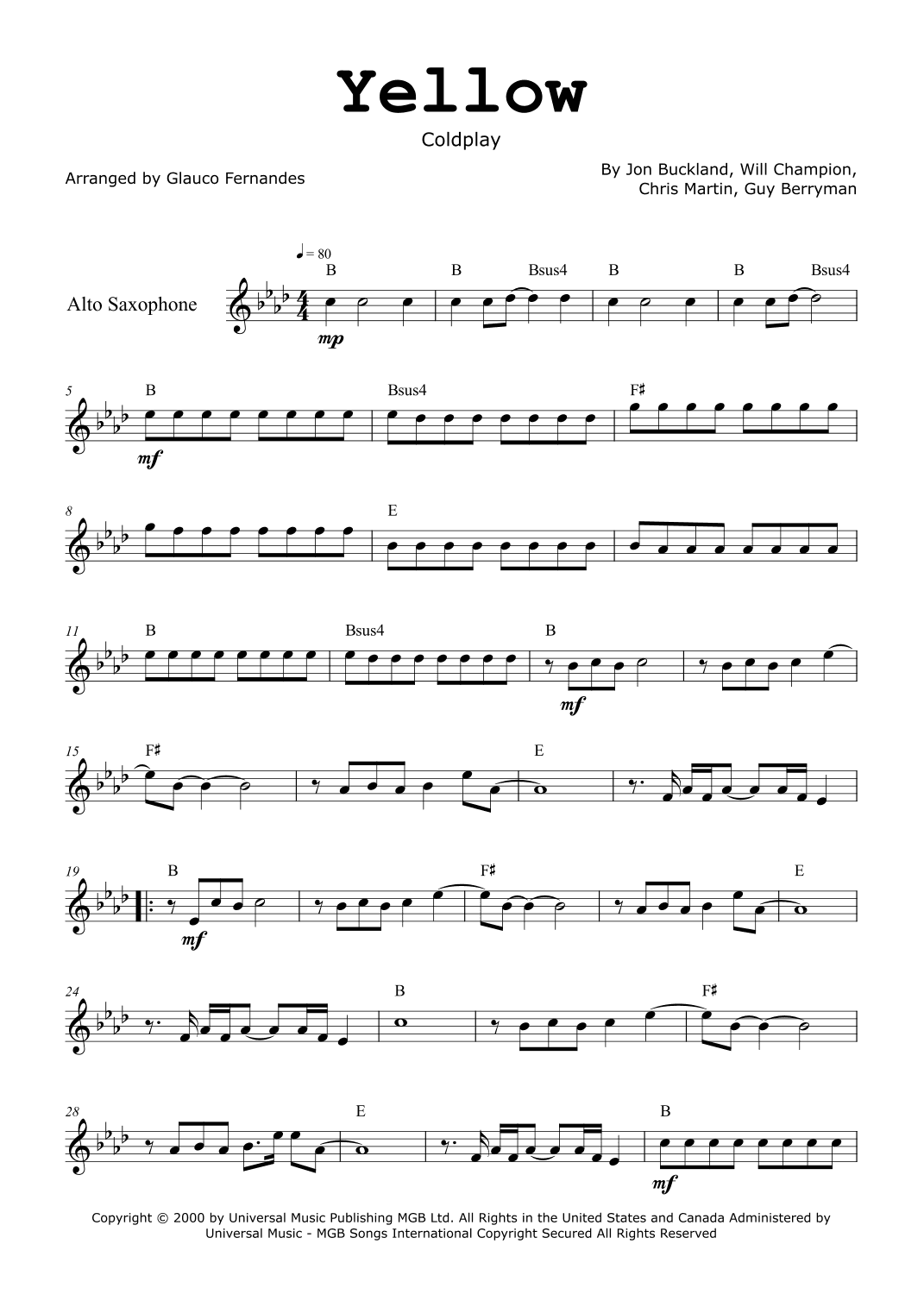 Yellow (arr. Glauco Fernandes)