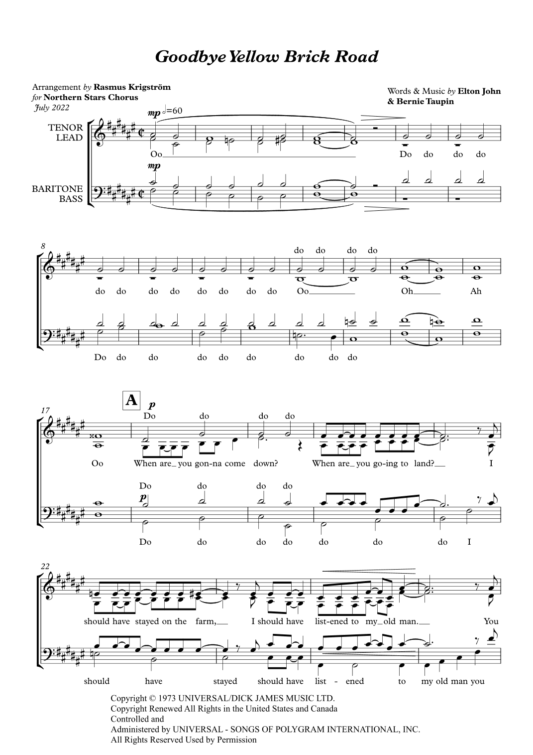 Goodbye Yellow Brick Road (arr. Rasmus Krigström)