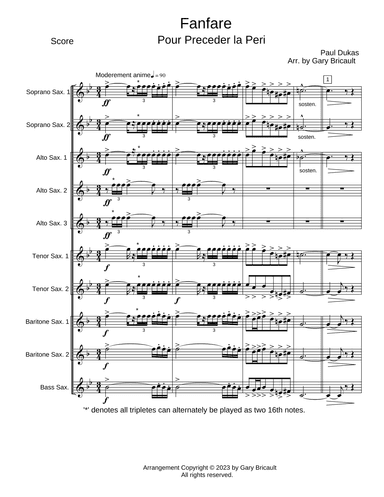 Fanfare Pour Preceder la Peri (arr. Gary Bricault)