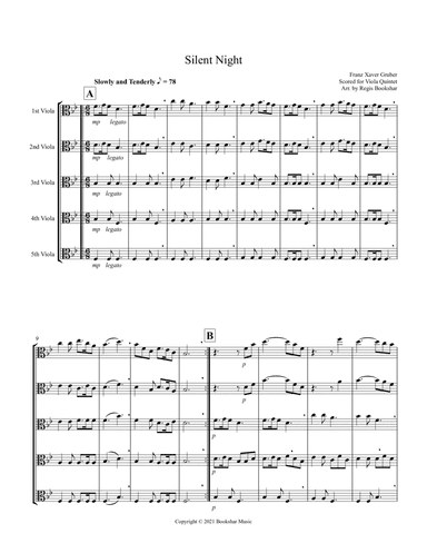 Silent Night (Bb) (Viola Quintet) (arr. Regis Bookshar)