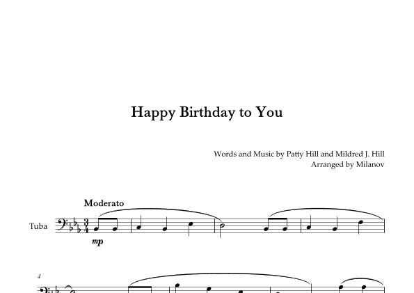 Happy Birthday to You | Tuba | E-flat Major (arr. Milanov)