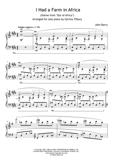 I Had A Farm In Africa (main Title) (arr. Sylvina Tilbury)