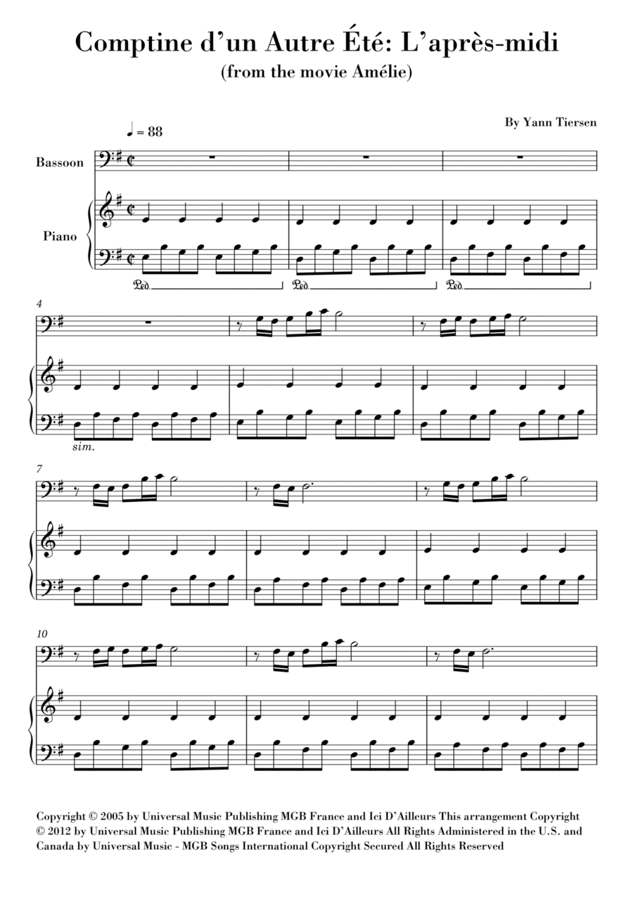 Comptine D'un Autre Été: L'après-midi (arr. Ahiva Editions)
