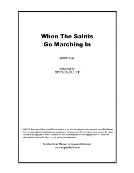 When The Saints Go Marching In (Louis Armstrong) - Lead sheet (key of G) (arr. Stephen Bulat)