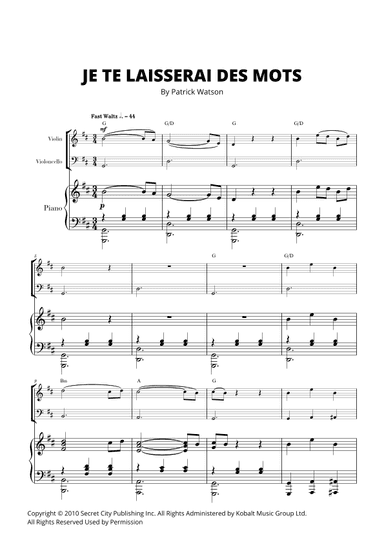 Je Te Laisserai Des Mots (arr. Cadenza Editions)