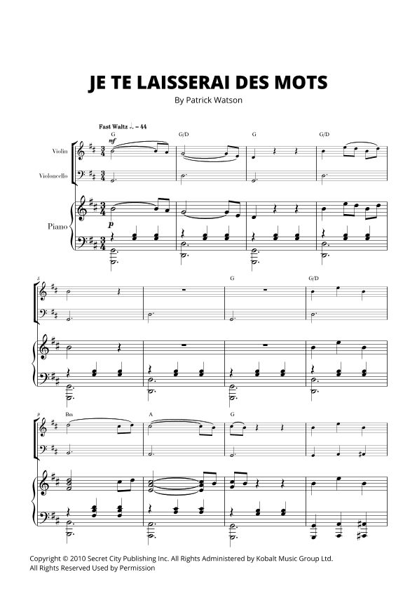 Je Te Laisserai Des Mots (arr. Cadenza Editions)