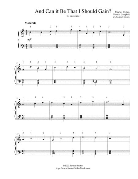 And Can it Be that I Should Gain? - for easy piano (arr. Samuel Stokes)