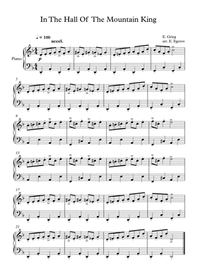 In The Hall Of The Mountain King, Edvard Grieg, For Easy Piano