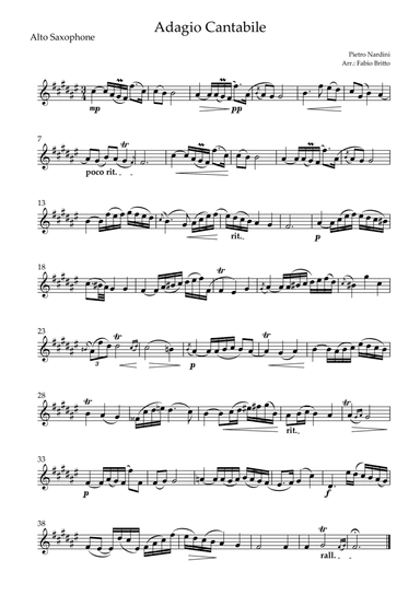 Adagio Cantabile (P. Nardini) for Alto Saxophone Solo (arr. Fabio Britto)
