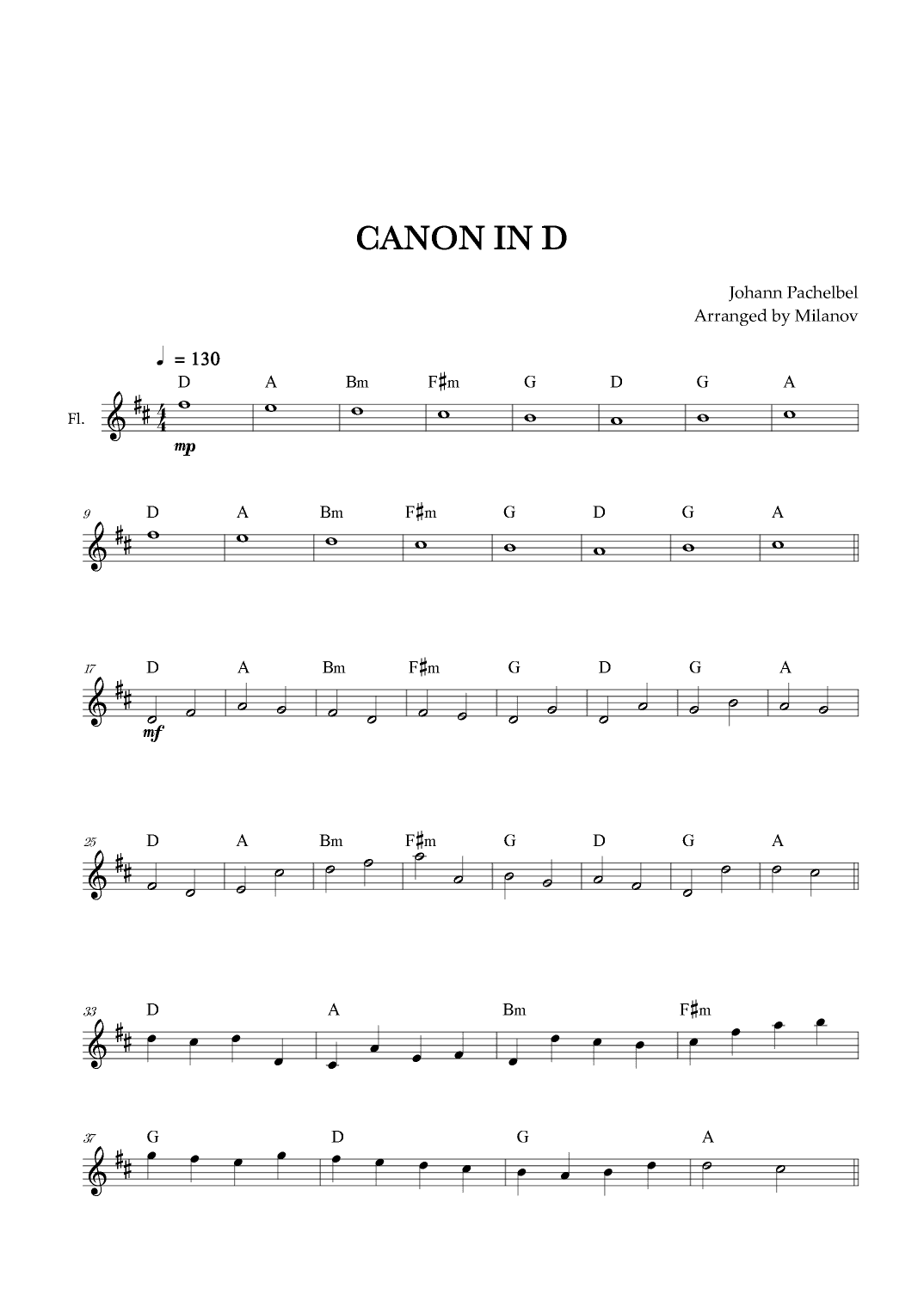 Canon in D | Pachelbel |  Flute (arr. Milanov)