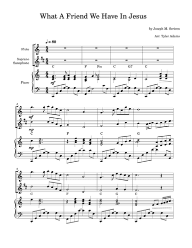 What A Friend We Have In Jesus (Flute and Soprano Sax Duet with Piano) (arr. Tyler Adams)