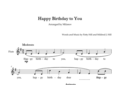 Happy Birthday to You in G Flute Lyrics (arr. Milanov)