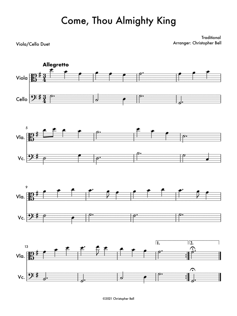Come, Thou Almighty King - Easy Viola/Cello Duet (arr. Christopher Bell)