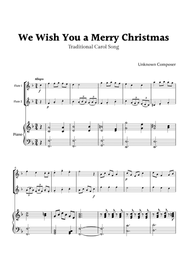 We Wish you a Merry Christmas for Flute and Oboe Duet with Piano (arr. Rika K.)