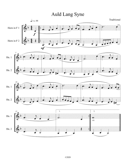 Auld Lang Syne (horn duet) (arr. B. C. Dockery)