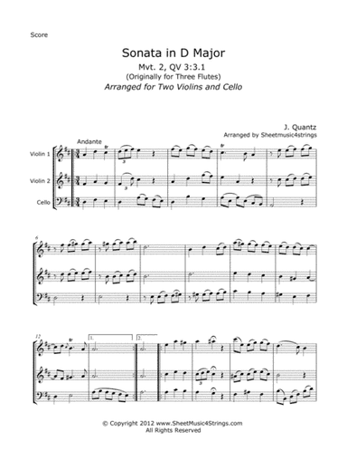 Quantz, J. - Sonata in D (Mvt. 2) for Two Violins and Cello (arr. Linda M. Scott)