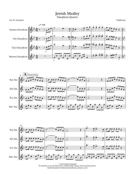 Jewish Medley: Saxophone Quartet (arr. Keith Gemmell)
