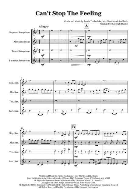 Can't Stop The Feeling  from TROLLS (arr. Kayleigh Huelin)