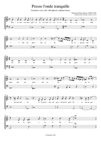 Presso l'onde tranquille (Alla quinta bassa) (arr. Early Music Scores)