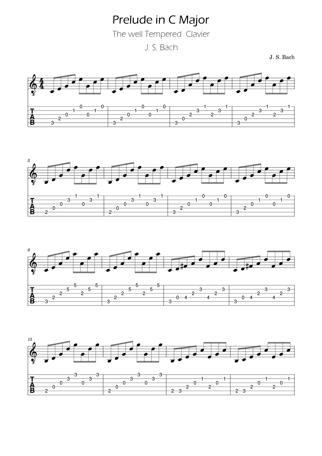 Bach - Prelude in C major - BWV 846 - Guitar TAB (arr. Ygor Nunes Silva)