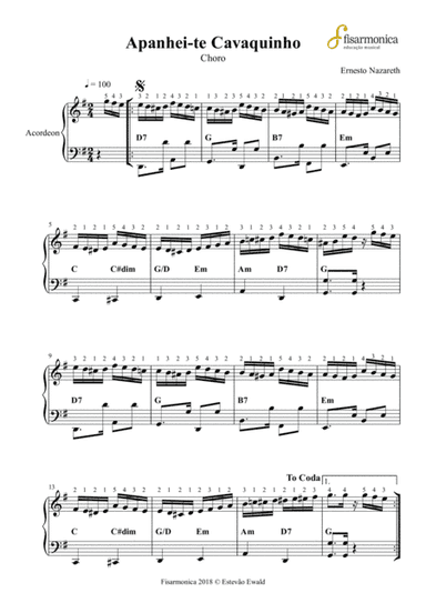 Apanhei-te Cavaquinho - Ernesto Narazeth | Sheet Music for Accordion and Piano (arr. Estevão Ewald)