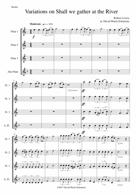 Variations on Shall we gather at the river for flute quartet (3 flutes and 1 alto flute) (arr. David Warin Solomons)