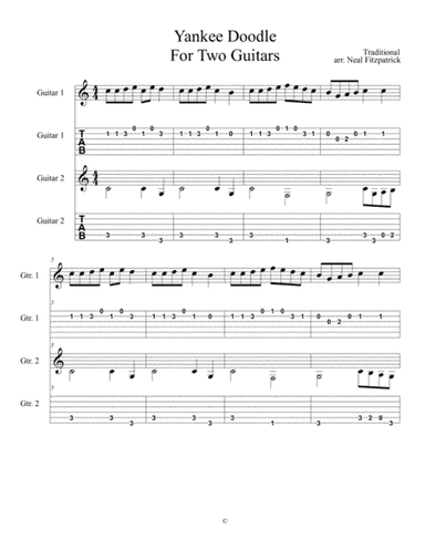 Yankee Doodle For Two Guitars-Tablature Edition (arr. Neal Fitzpatrick)