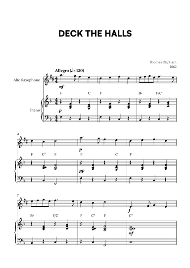 Deck the Halls (for Alto Sax and Piano) (arr. Cadenza Editions)