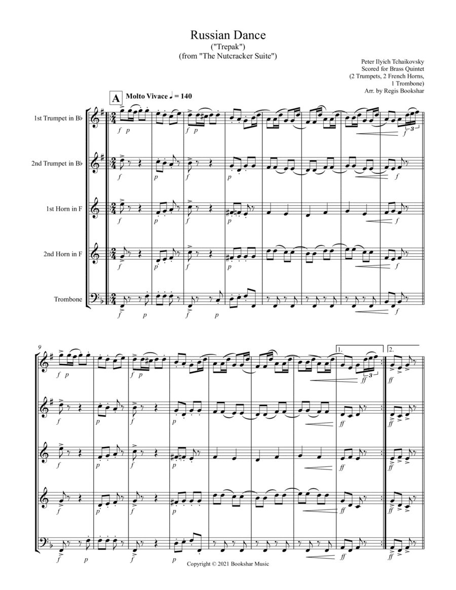 Russian Dance ("Trepak") (from "The Nutcracke rSuite") (F) (Brass Quintet - 2 Trp, 2 Hrn, 1 Trb) (arr. Regis Bookshar)