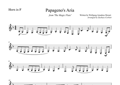Papageno's Aria from The Magic Flute (arr. Zachary Corbett)