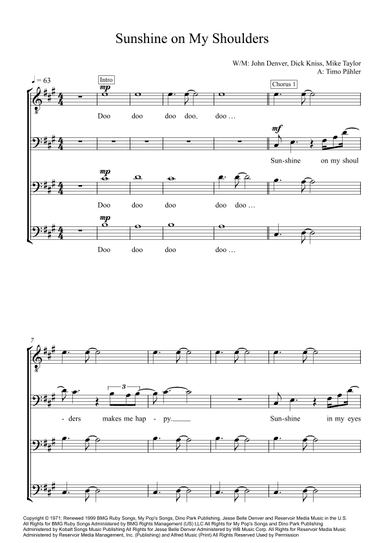 Sunshine On My Shoulders (arr. Timo Paehler)