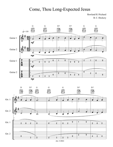 Come, Thou Long-Expected Jesus (Guitar Duet or Trio with TAB) (arr. B. C. Dockery)