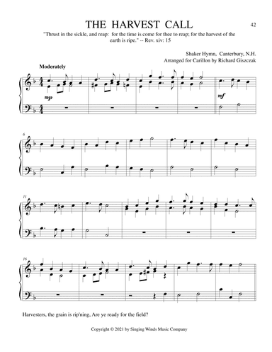 THE HARVEST CALL -- Harvesters, the grain is rip'ning  (Shaker hymn) (arr. Richard Giszczak)
