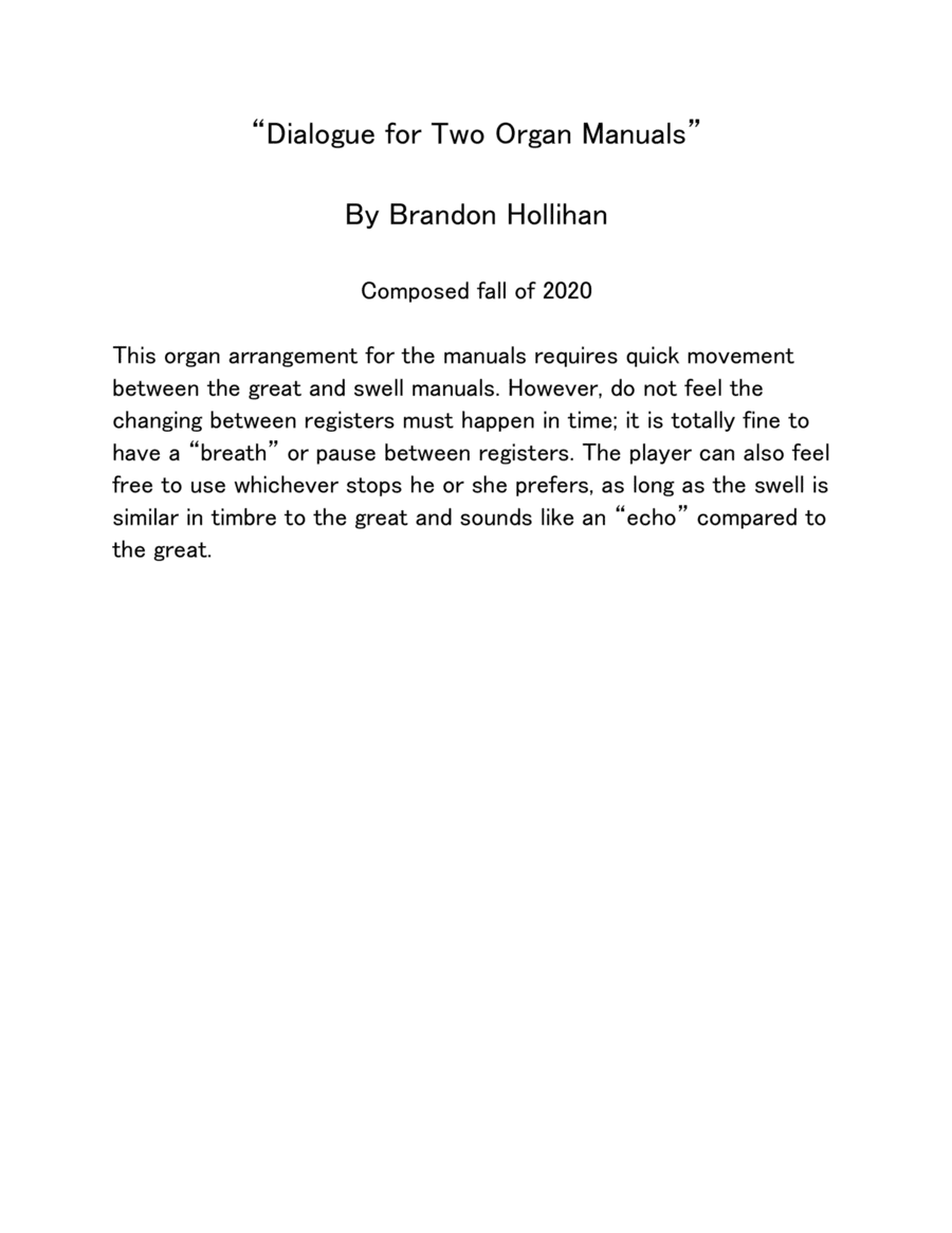 Dialogue for Two Organ Manuals