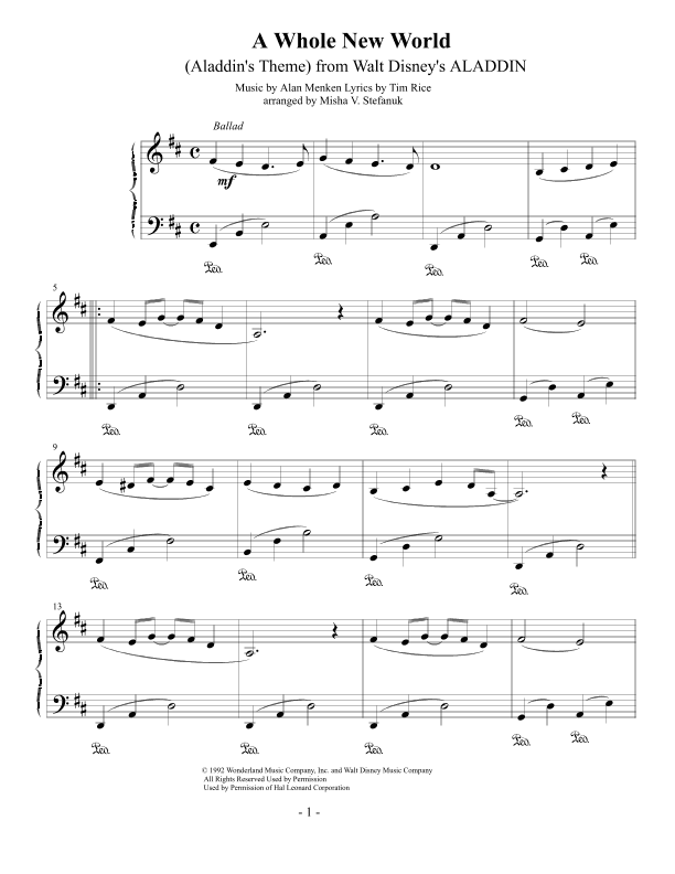 A Whole New World (from 'Aladdin') (arr. Misha Stefanuk)